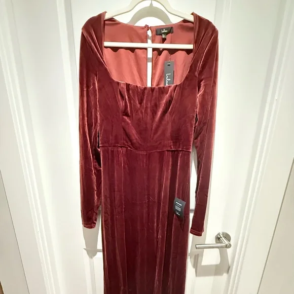 Lulus Lovely And Luminous Rust Velvet Long Sleeve Column Maxi Dress - Picture 2 of 3